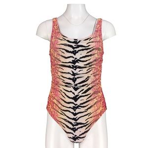 Carmen Marc Valvo Swim One Piece Tiger Snake Pink Black Side Cut Out Womens 6